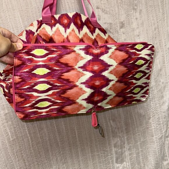 CHICOβS Ivory Coral Pink Green Purple Packable LargeβWeekender Polyester Bag - Picture 5 of 15